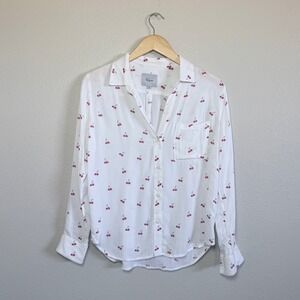 Rails Cherry Print White Button Down Shirt XS Soft Lightweight Rayon Blend